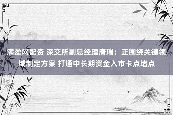 满盈网配资 深交所副总经理唐瑞：正围绕关键领域制定方案 打通中长期资金入市卡点堵点