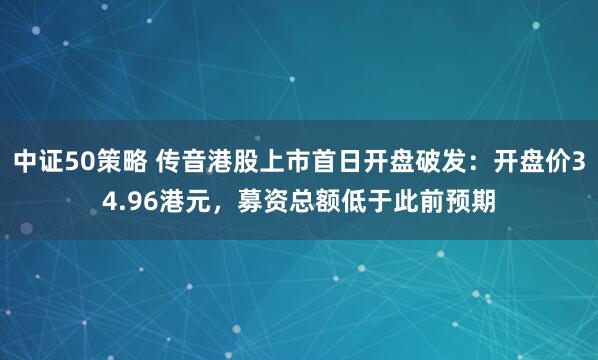 中证50策略 传音港股上市首日开盘破发：开盘价34.96港元，募资总额低于此前预期